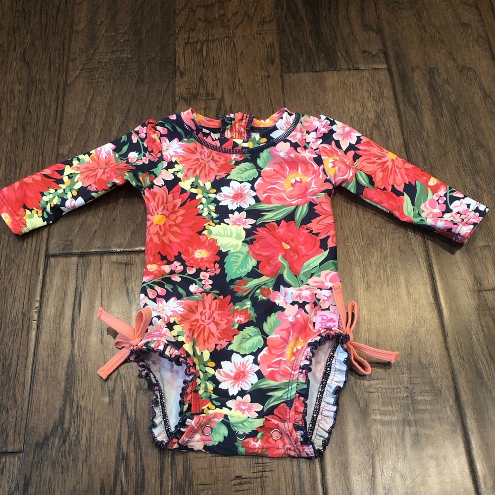 Ruffle Butts Floral One Piece Rashguard Size 3-6 Months